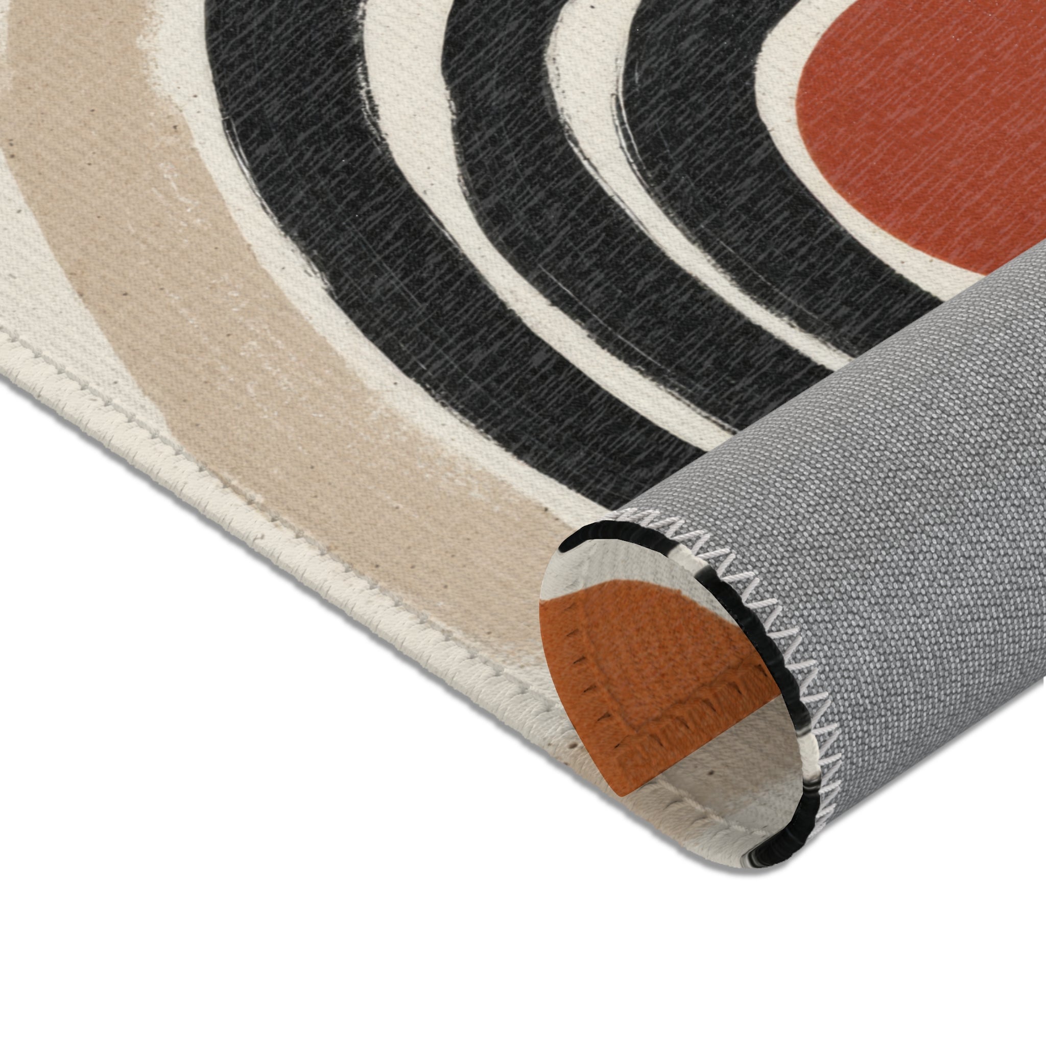 Hand-Drawn Arches MCM Area Rug | Modern Sun Dot Pattern, Neutral Tan Terracotta