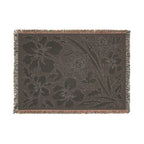 Neutral Japanese-Inspired Midnight Botanicals Floral Pattern Woven Blanket | Botanical Throw, Fringe Edge