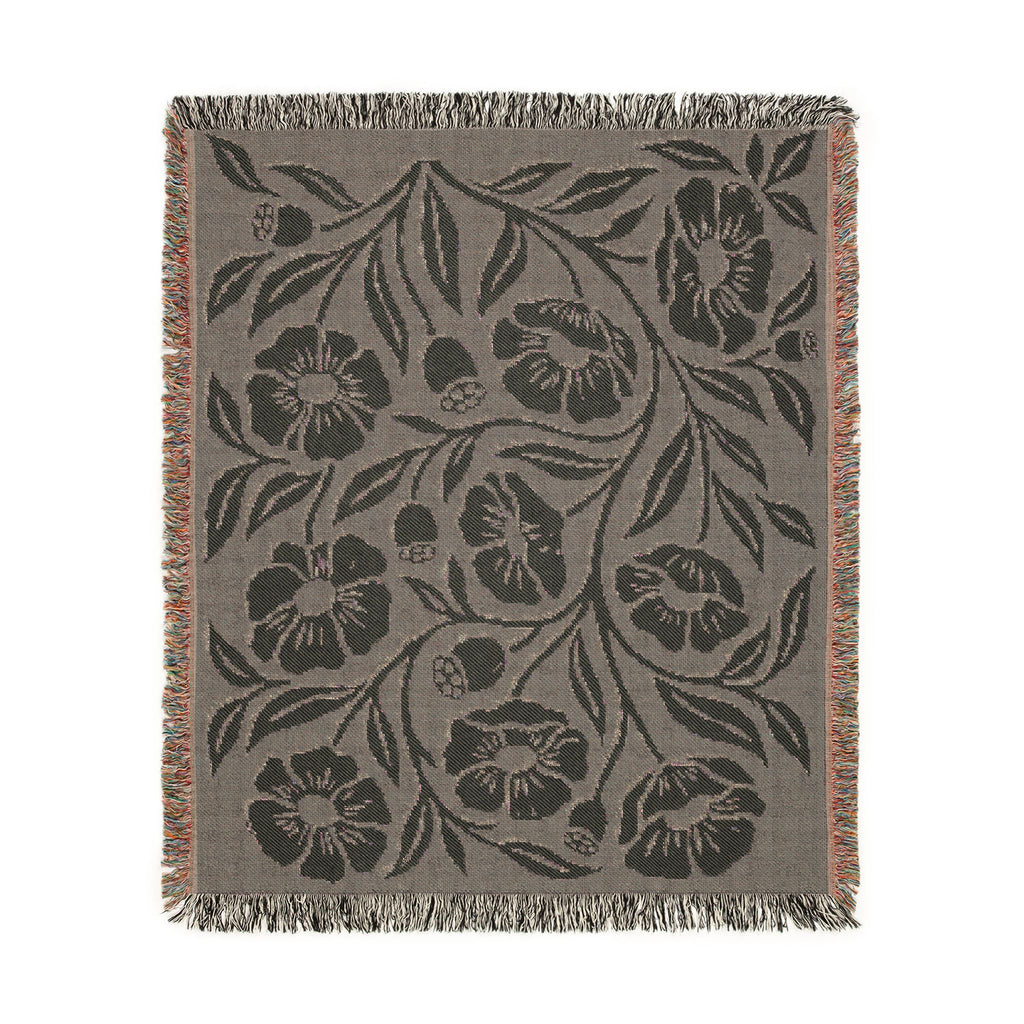 Botanical Floral Pattern Woven Blanket | Green Sage Cream Flower Throw