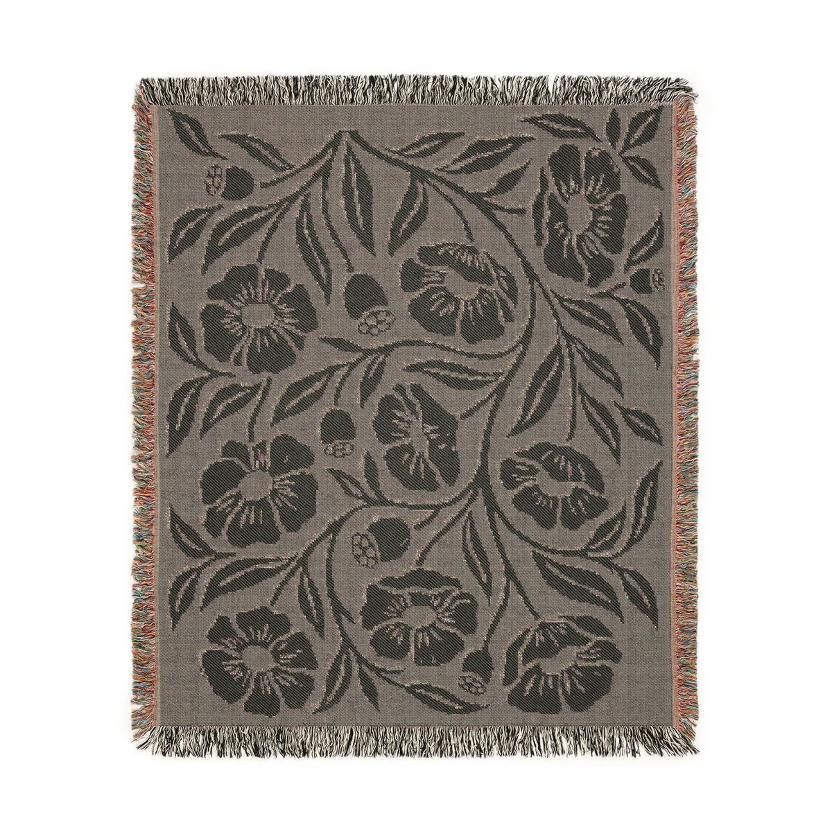 Botanical Floral Pattern Woven Blanket | Green Sage Cream Flower Throw
