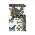 Blue Butterfly Botanical Woven Blanket | Cottagecore Throw