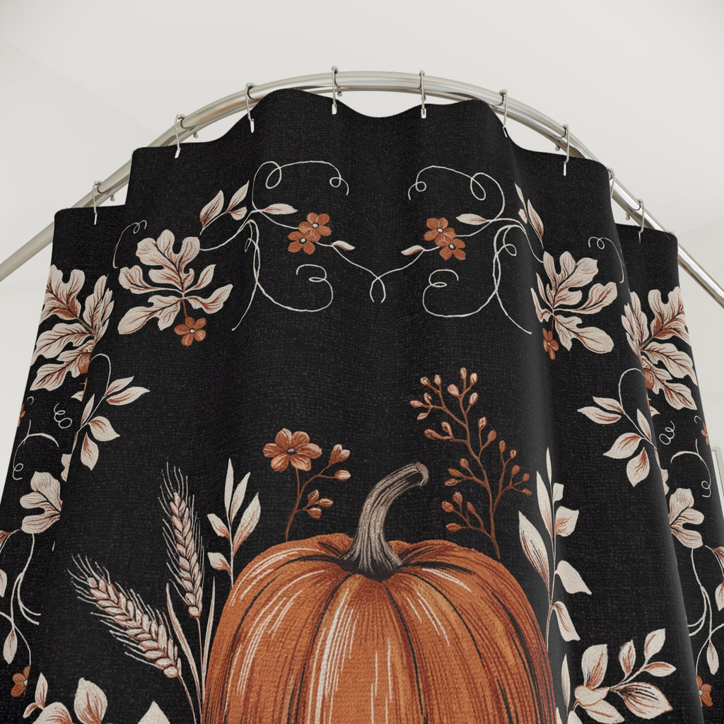 Pumpkin Bouquet Shower Curtain | Black Floral Fall Decor