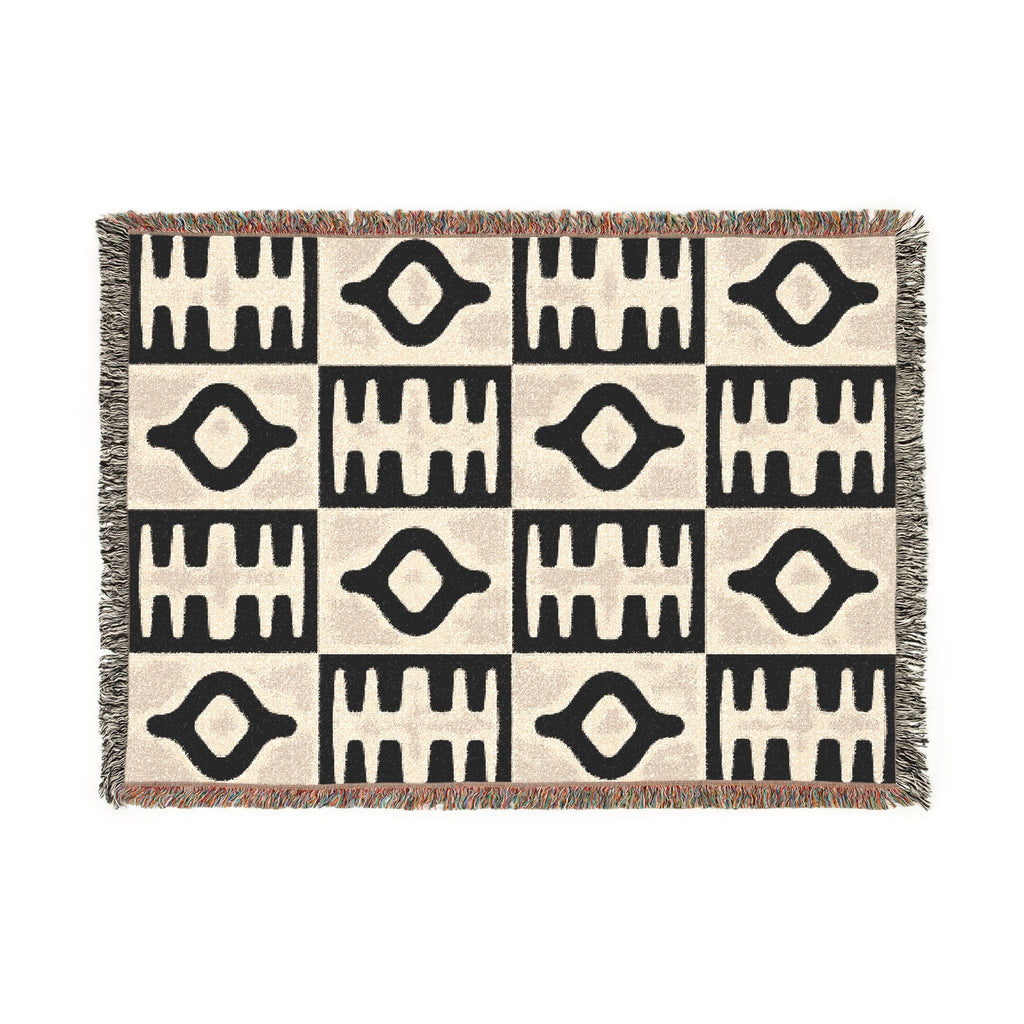 Black Neutral Geometric Pattern Woven Blanket | Modern Minimal Throw