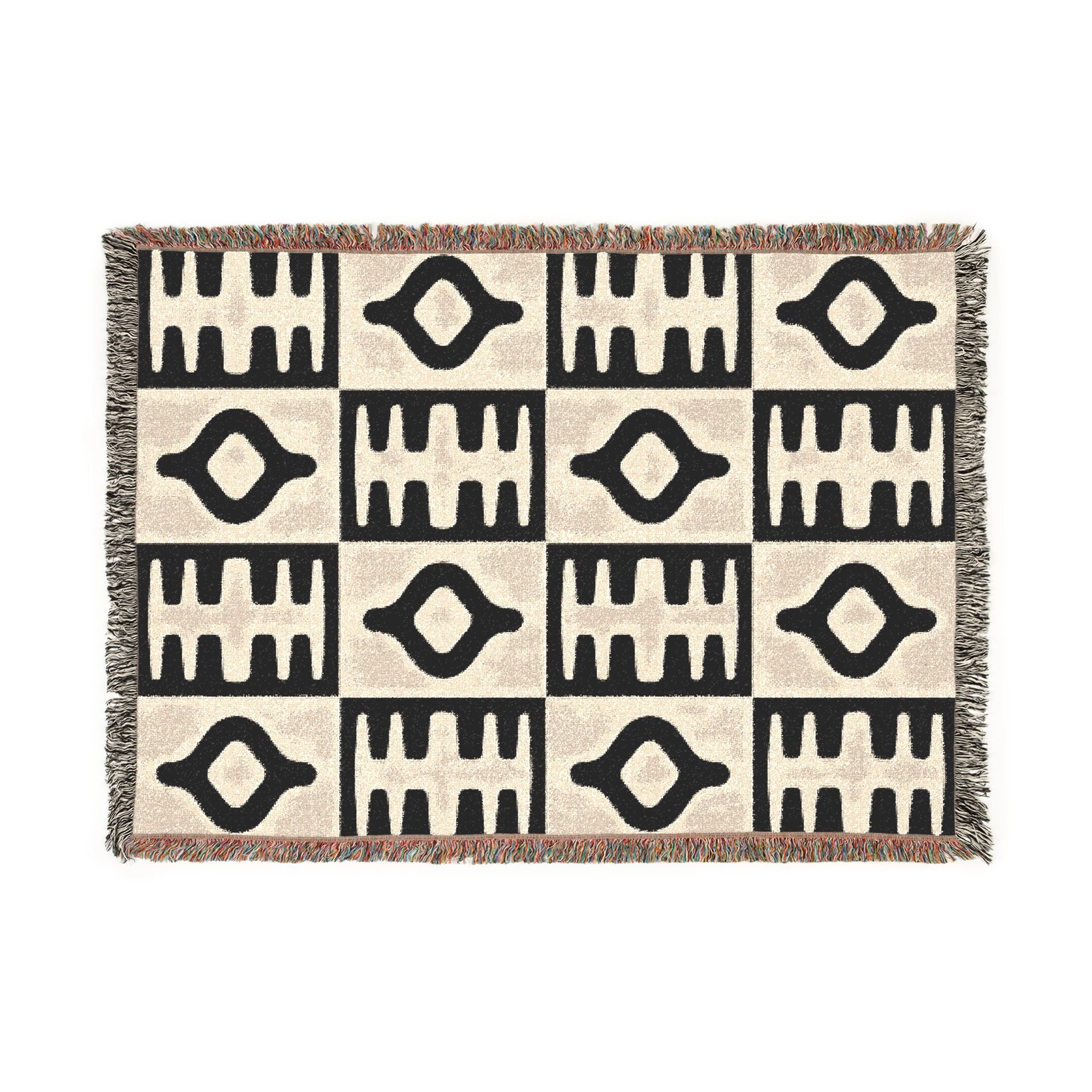 Black Neutral Geometric Pattern Woven Blanket | Modern Minimal Throw
