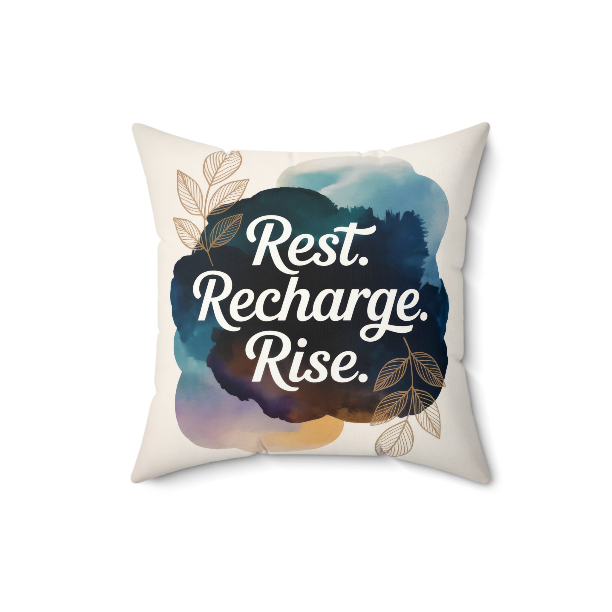Rest Recharge Rise motivational pillow
