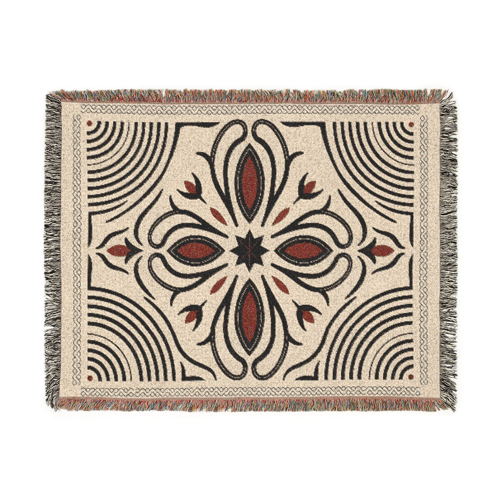 Boho Floral Medallion Woven Blanket | Southwestern Tile Pattern, Fringe Throw