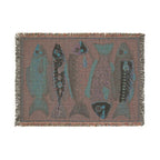 Teal Folk Fish Woven Blanket | Vintage Lodge-Style Throw