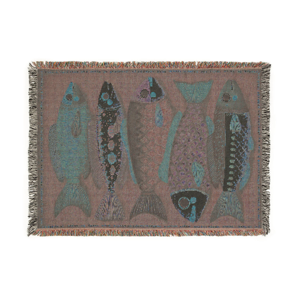 Stacked Folk Fish Woven Blanket | Vintage Rustic Lodge Throw