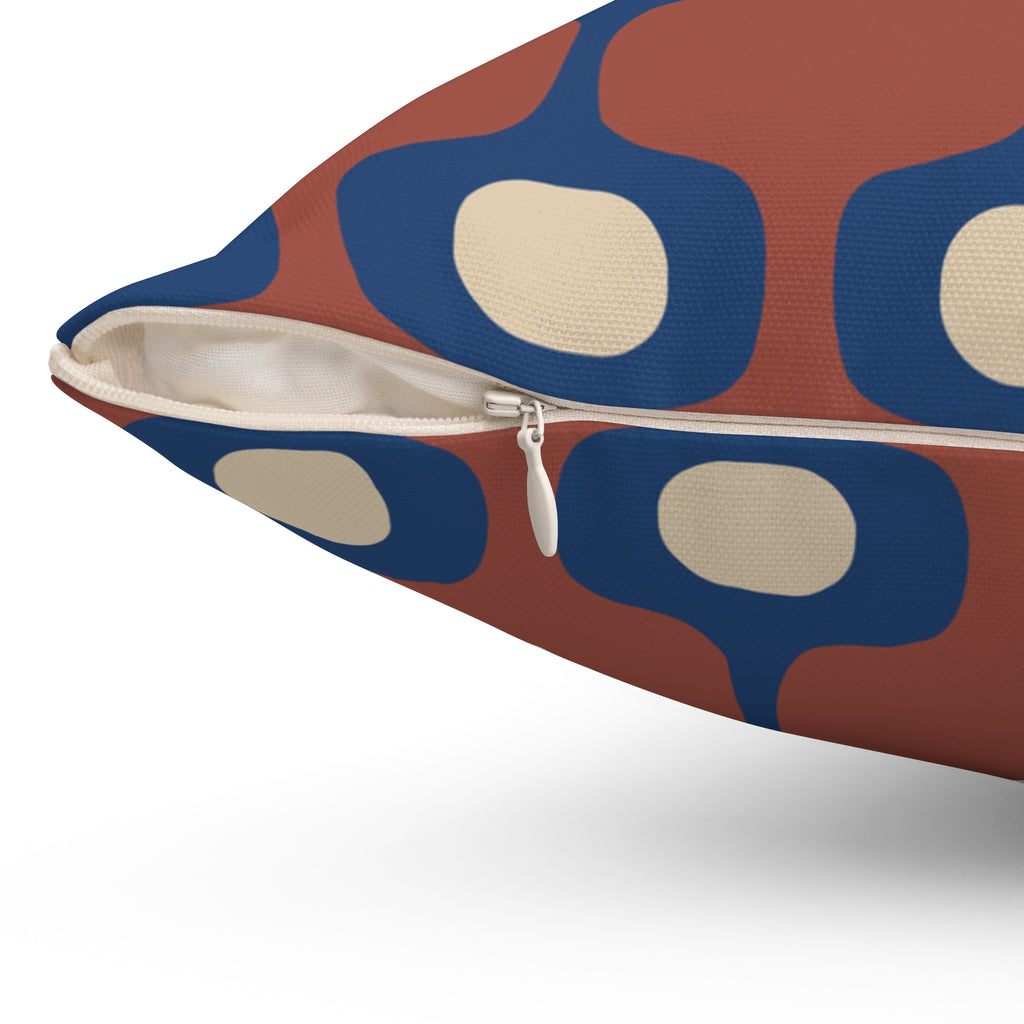 Mid-Century Geometric Pattern Pillow, Retro Terracotta Navy Accent