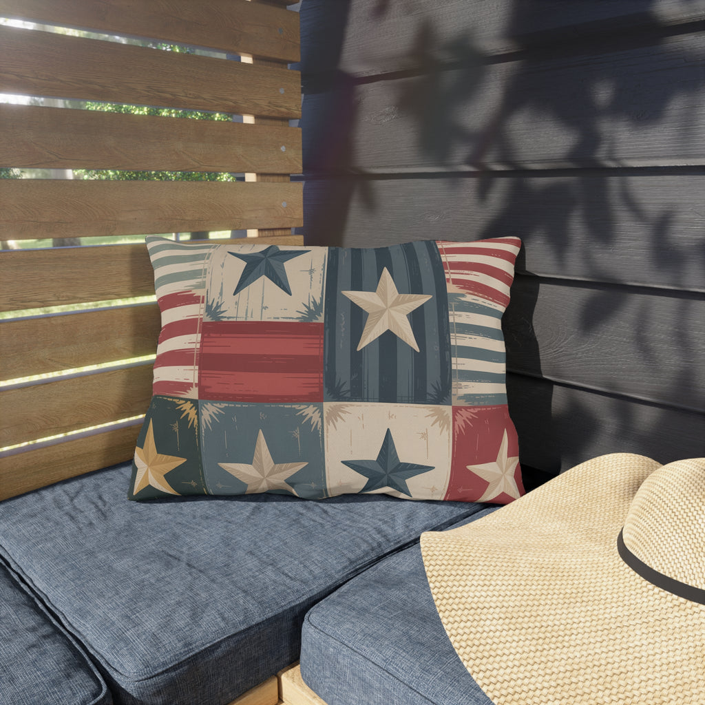 Patchwork Star Outdoor Pillow | Americana Patio Decor