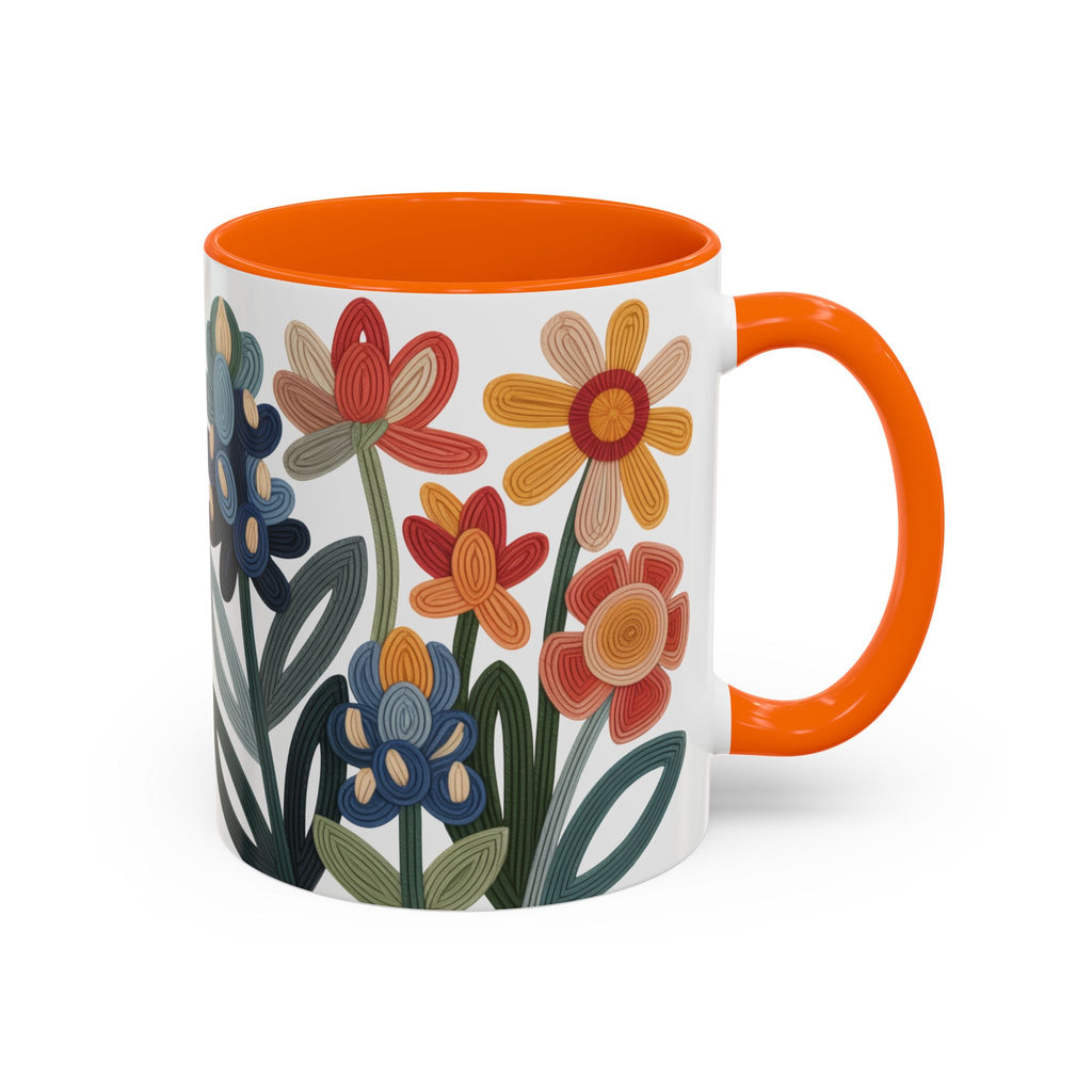 Retro Floral Accent Mug | Colorful Botanical Coffee Cup