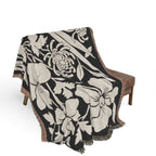 Neutral Japanese-Inspired Midnight Botanicals Floral Pattern Woven Blanket | Botanical Throw, Fringe Edge