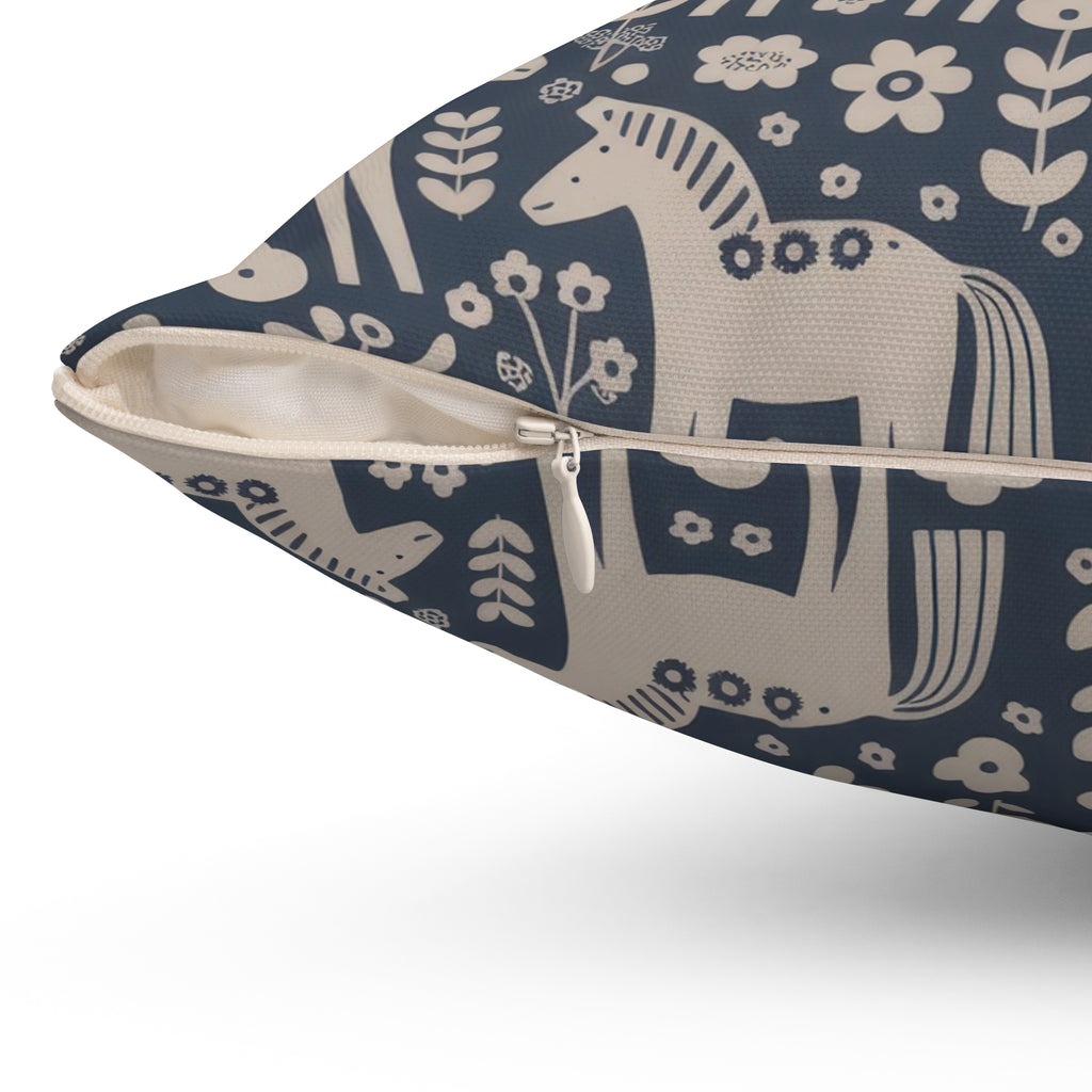 Scandinavian Folk Horses Throw Pillow | Square Pillow with insert