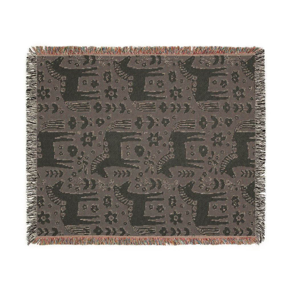 Scandinavian Dala Horse Woven Throw Blanket  | Nordic Folk Art Throw