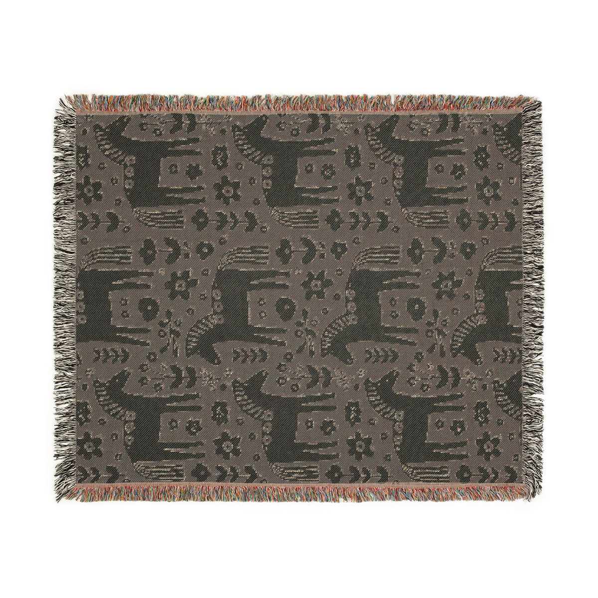 Scandinavian Dala Horse Woven Throw Blanket  | Nordic Folk Art Throw