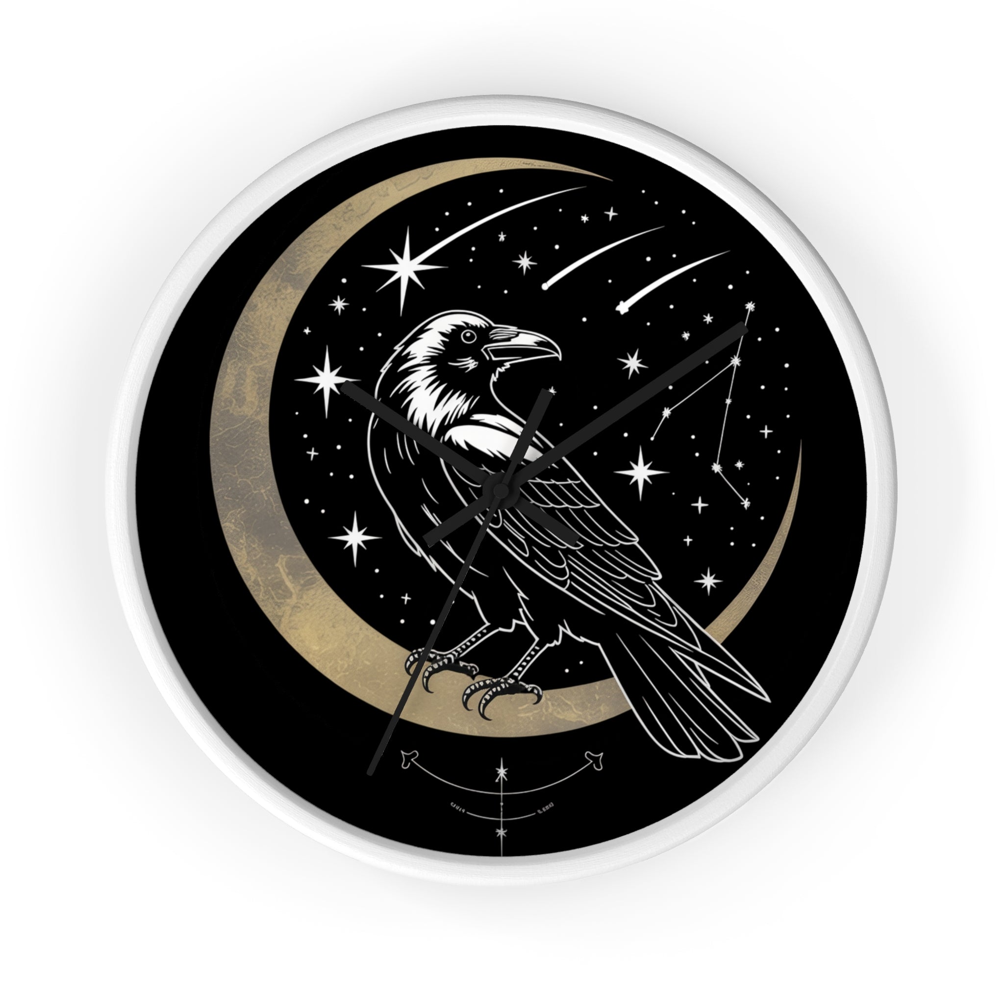 Raven Crescent Moon Wall Clock | Gothic Celestial Stars, Witchy Dark Academia