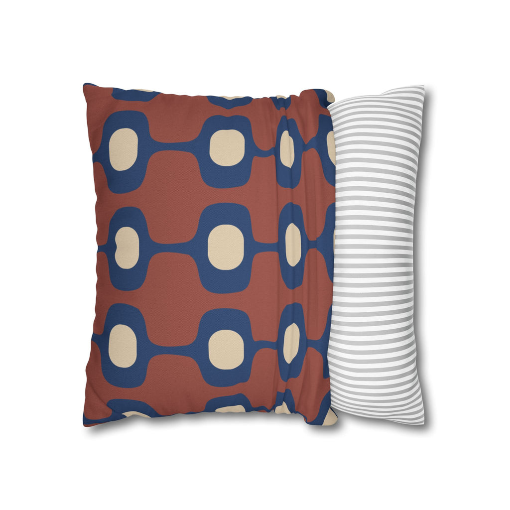 Mid-Century Geometric Repeat Square Pillowcase | Terracotta Navy Cream