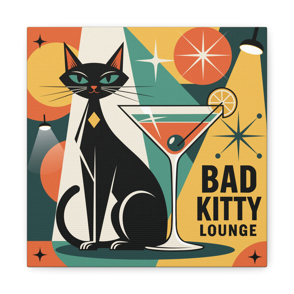Bad Kitty Lounge Mod Print Canvas | Mid-Century Modern Cat Art, Atomic Age Poster