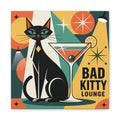 Bad Kitty Lounge Mod Print Canvas | Mid-Century Modern Cat Art, Atomic Age Poster