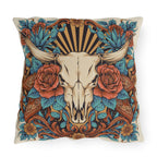 Cow Skull Floral Outdoor Pillow | Western Patio Decor