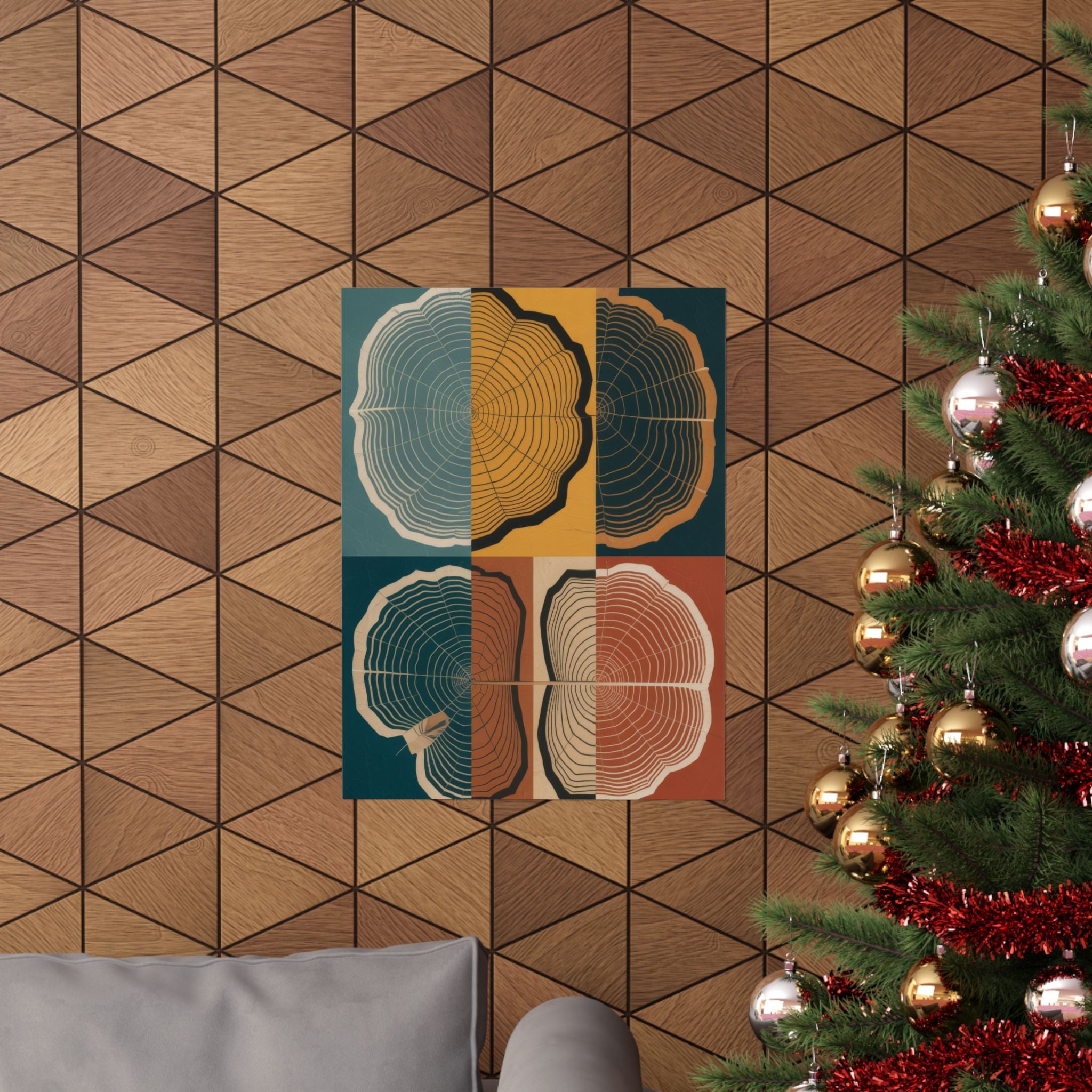 Tree Ring Abstract Art Print | Mid Century Modern Geometric Poster | Growth Rings Wall Art | Japandi Teal Mustard Retro Nature Decor