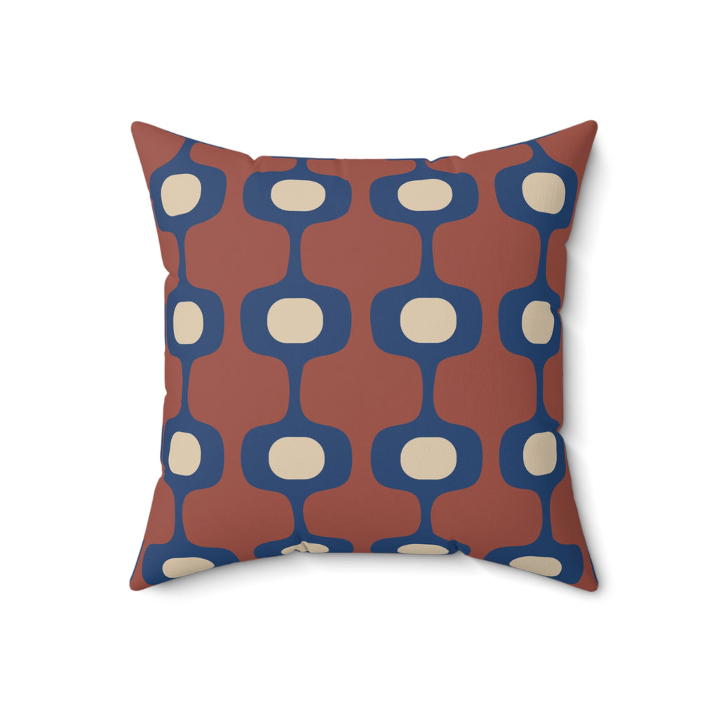 Mid-Century Geometric Pattern Pillow, Retro Terracotta Navy Accent
