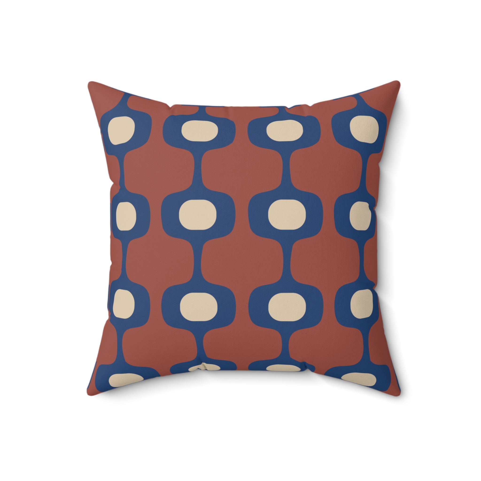 Mid-Century Geometric Pattern Pillow, Retro Terracotta Navy Accent