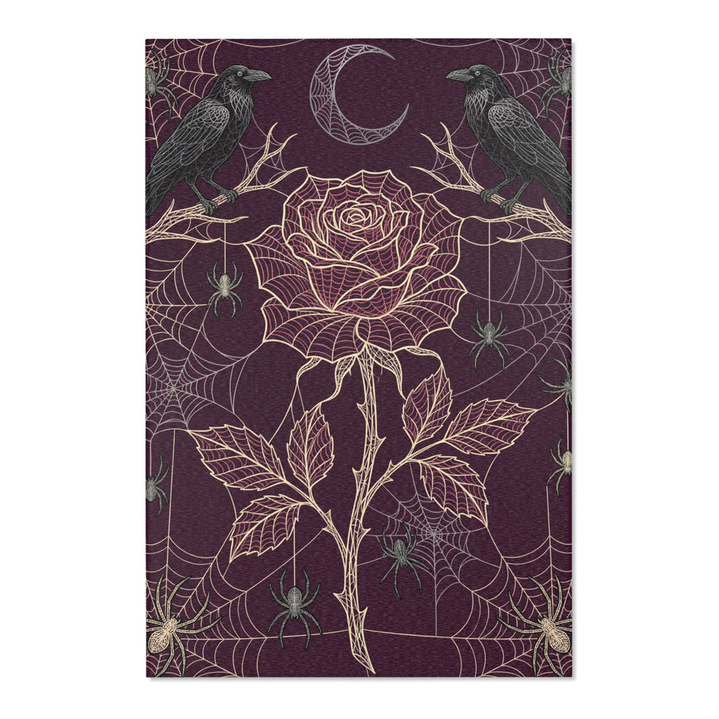 Spider Web Rose Gothic Area Rug | Raven Crescent Moon, Dark Academia Decor