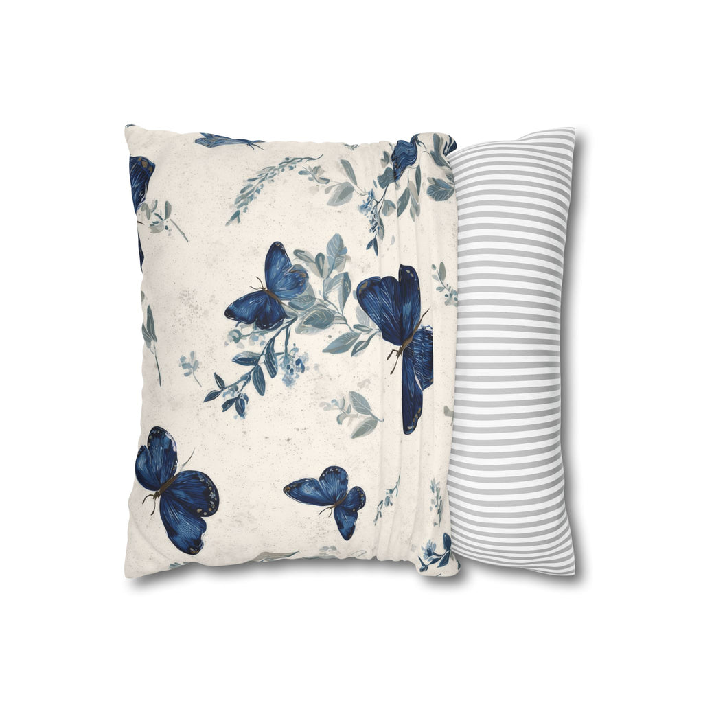 Blue Butterfly Botanical Faux Suede Pillowcase | Sapphire Cobalt Butterflies