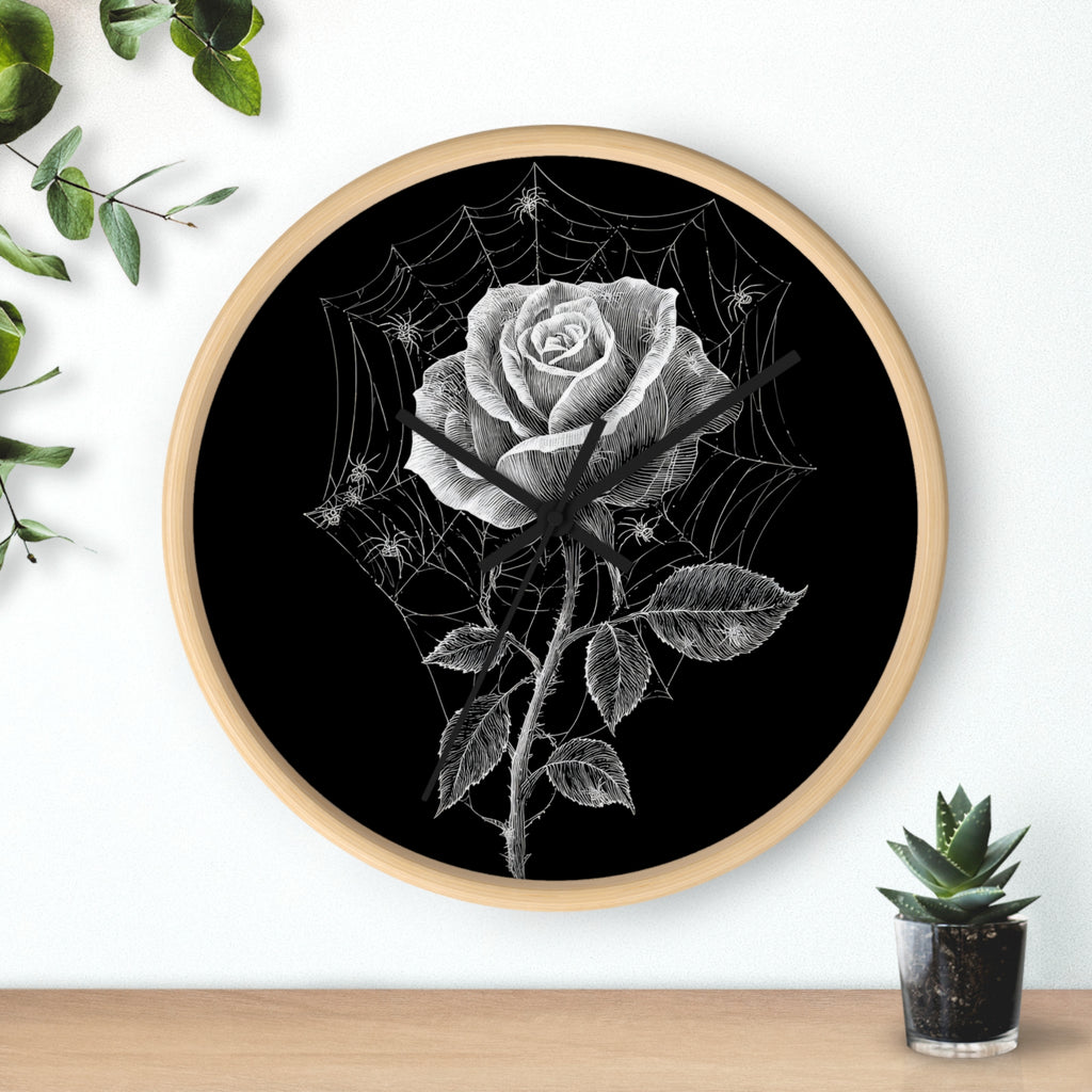Gothic Rose Spiderweb Wall Clock | Victorian Dark Academia Decor