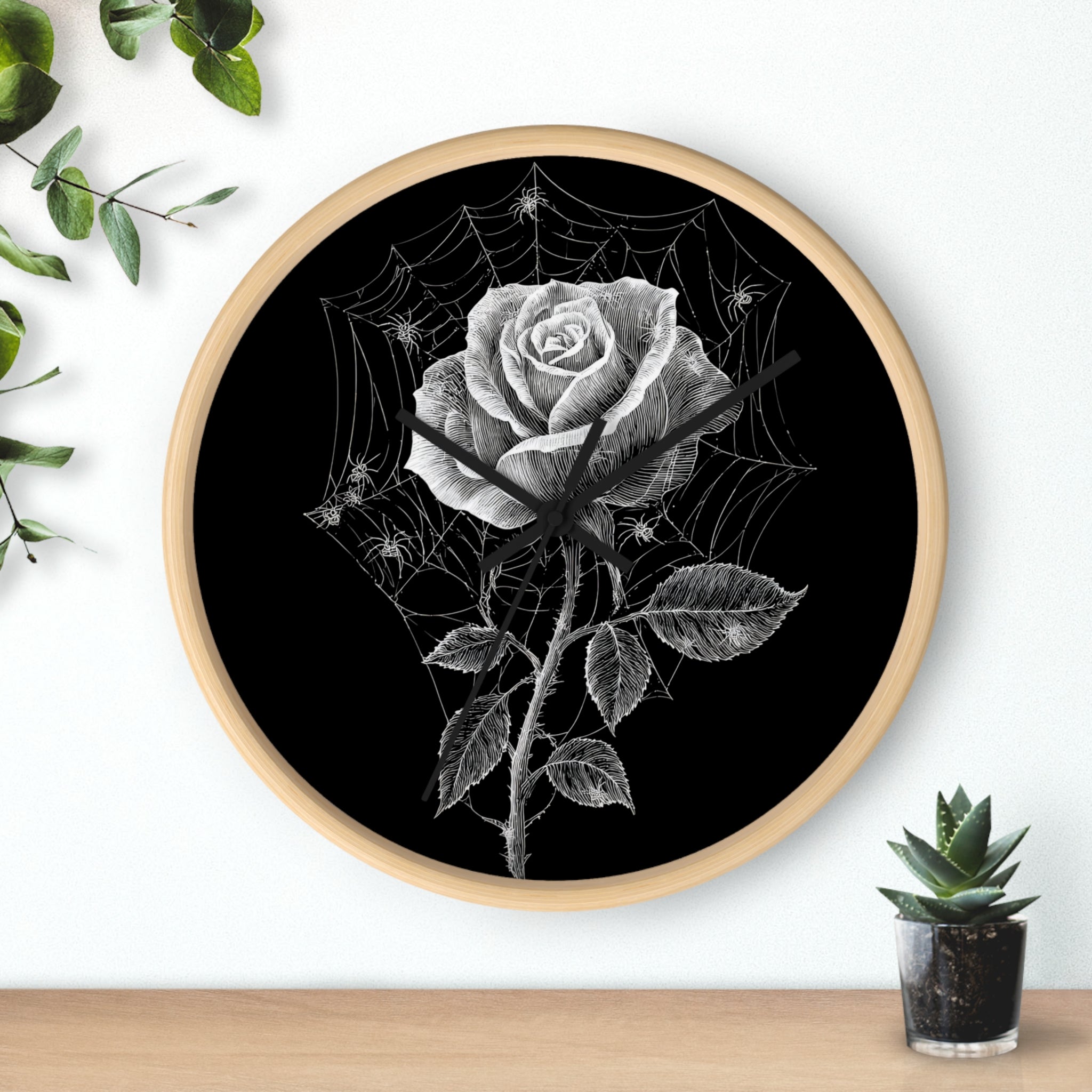 Gothic Rose Spiderweb Wall Clock | Victorian Dark Academia Decor
