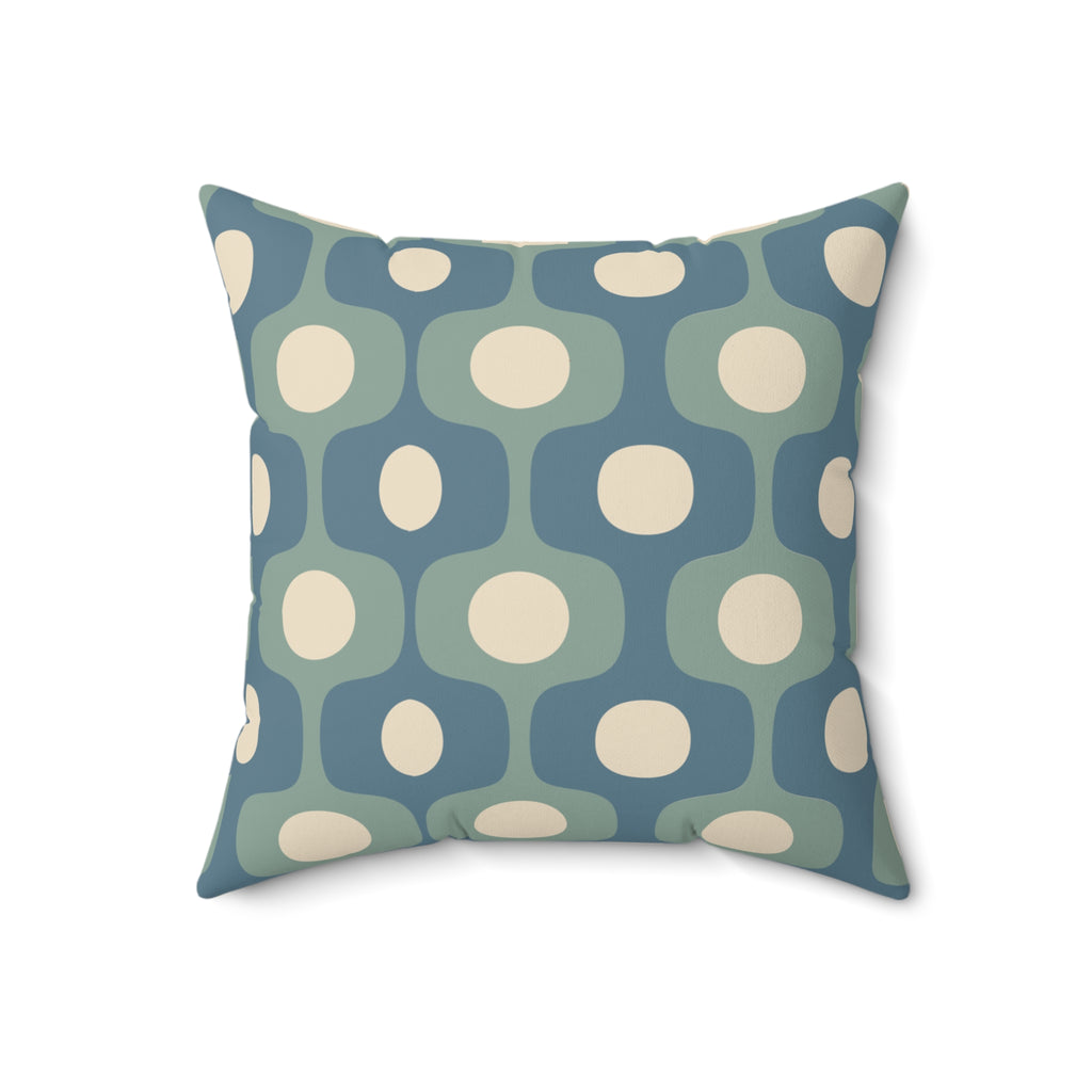 Mid-Century Geometric Pattern Square Pillow | Teal Sage Cream
