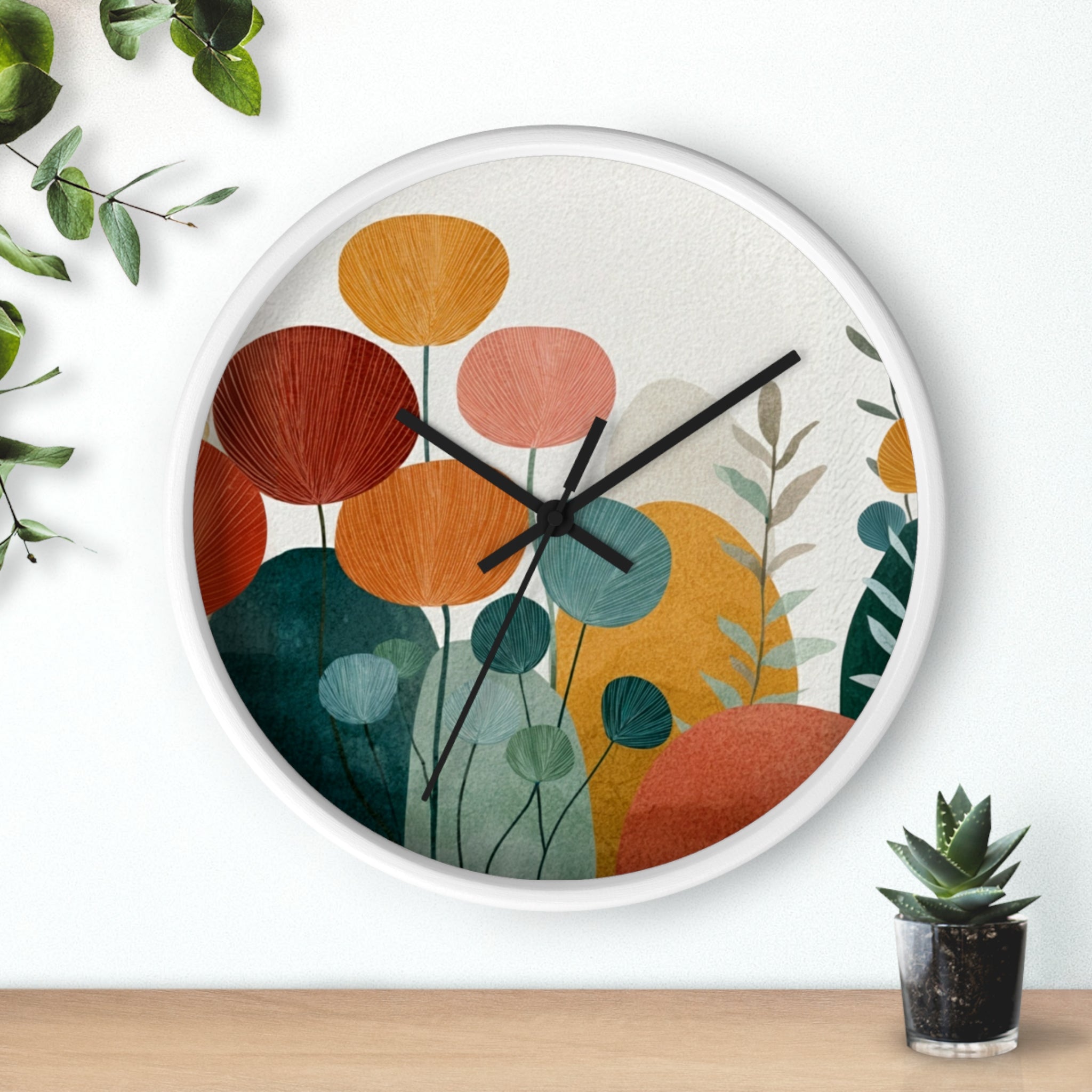 Mid Century Modern Clock |Botanical Modern Watercolor Florals