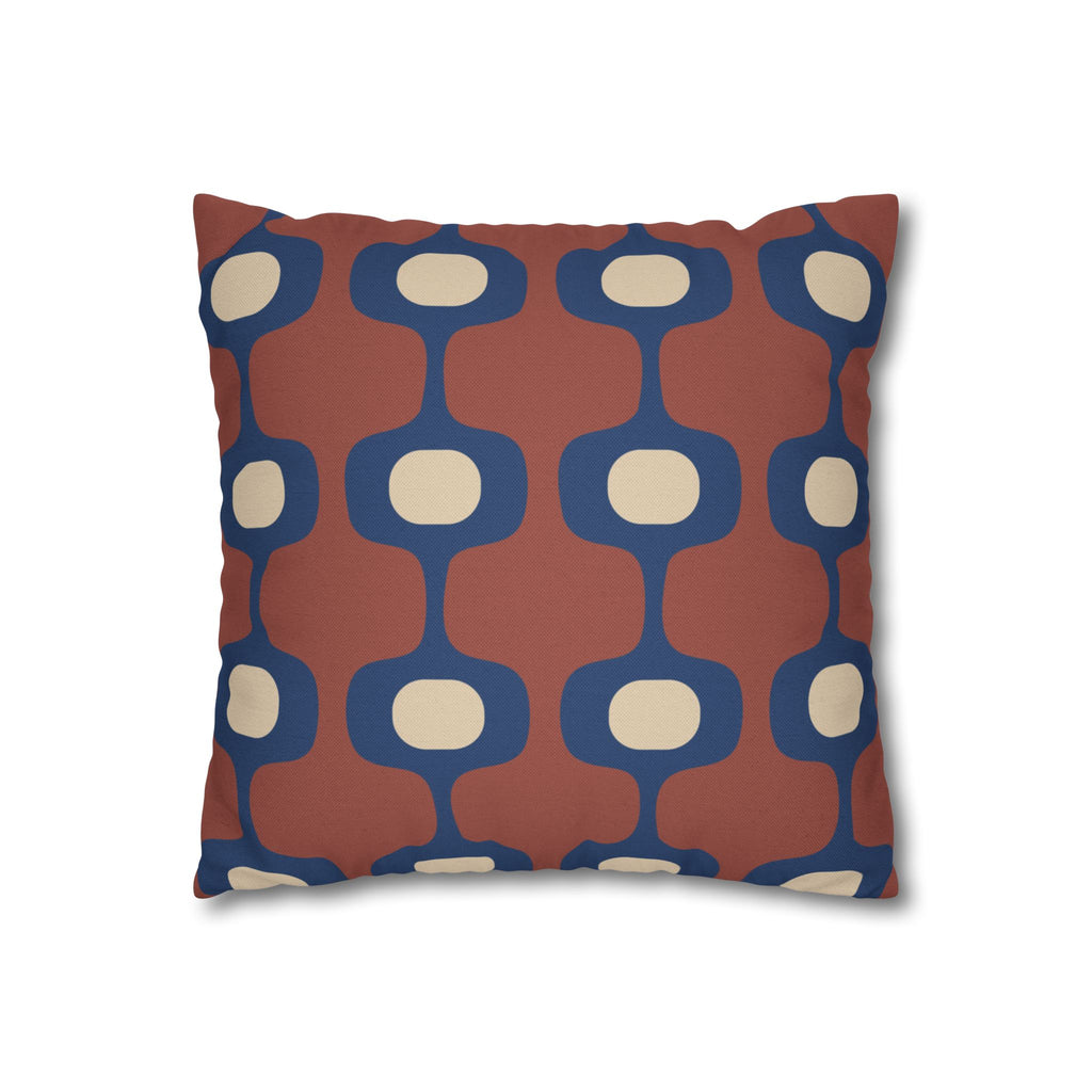 Mid-Century Geometric Repeat Square Pillowcase | Terracotta Navy Cream