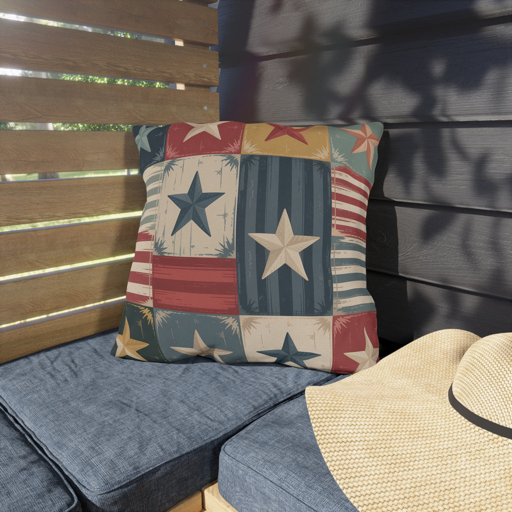 Patchwork Star Outdoor Pillow | Americana Patio Decor