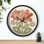 Retro Botanical Flower Wall Clock | Coral Terracotta Sage