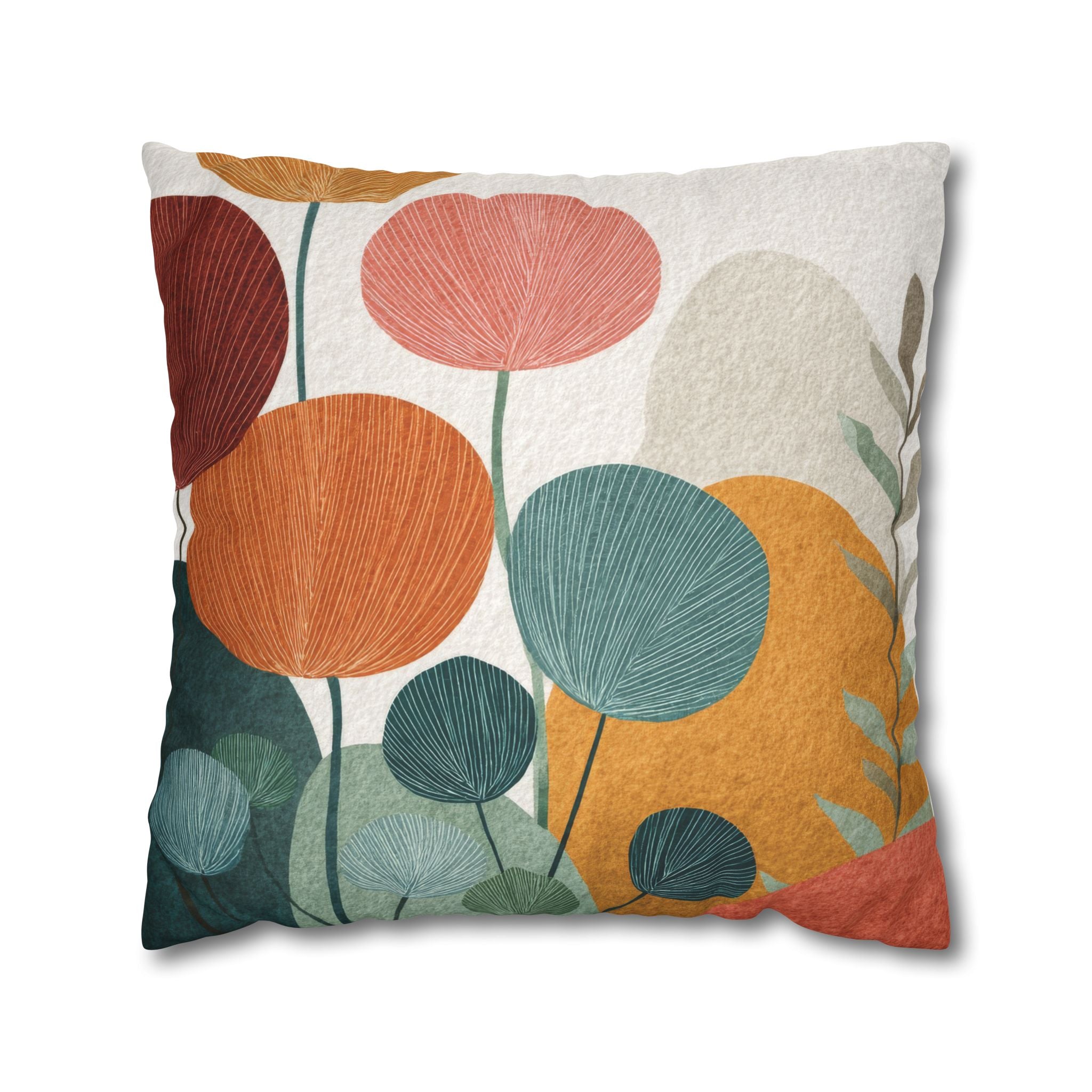 Copy of Mid-Century Watercolor Botanical Faux Suede Square Pillowcase