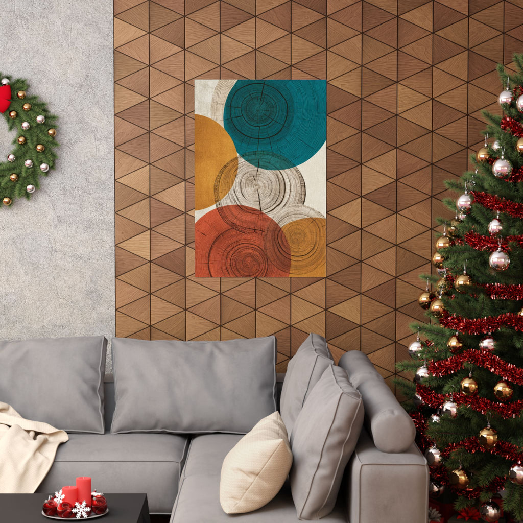Abstract Tree Ring Art Print | Mid Century Modern Wood Grain Poster | Geometric Growth Rings Wall Art | Japandi Teal Mustard Retro Decor