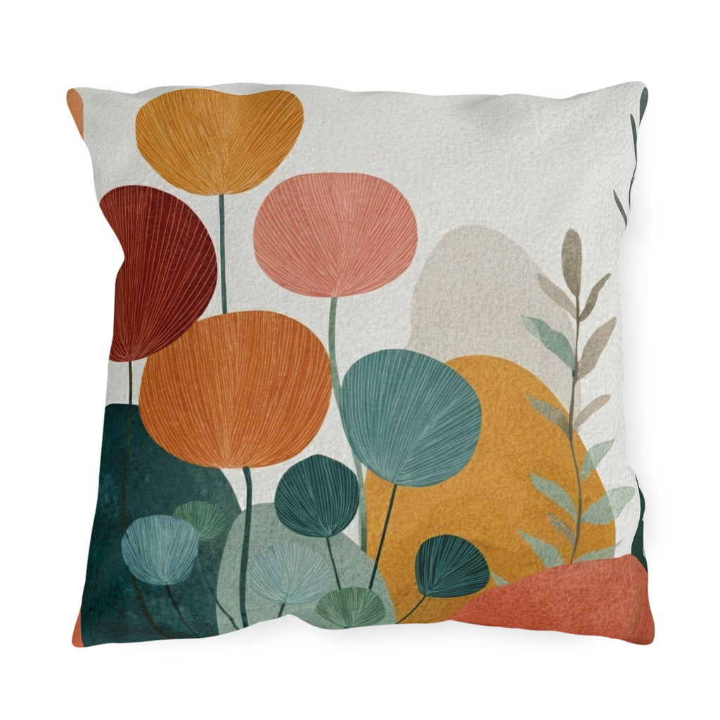 Abstract Floral Illustration Outdoor Pillow | Modern Botanical Garden Throw