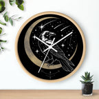 Raven Crescent Moon Wall Clock | Gothic Celestial Decor