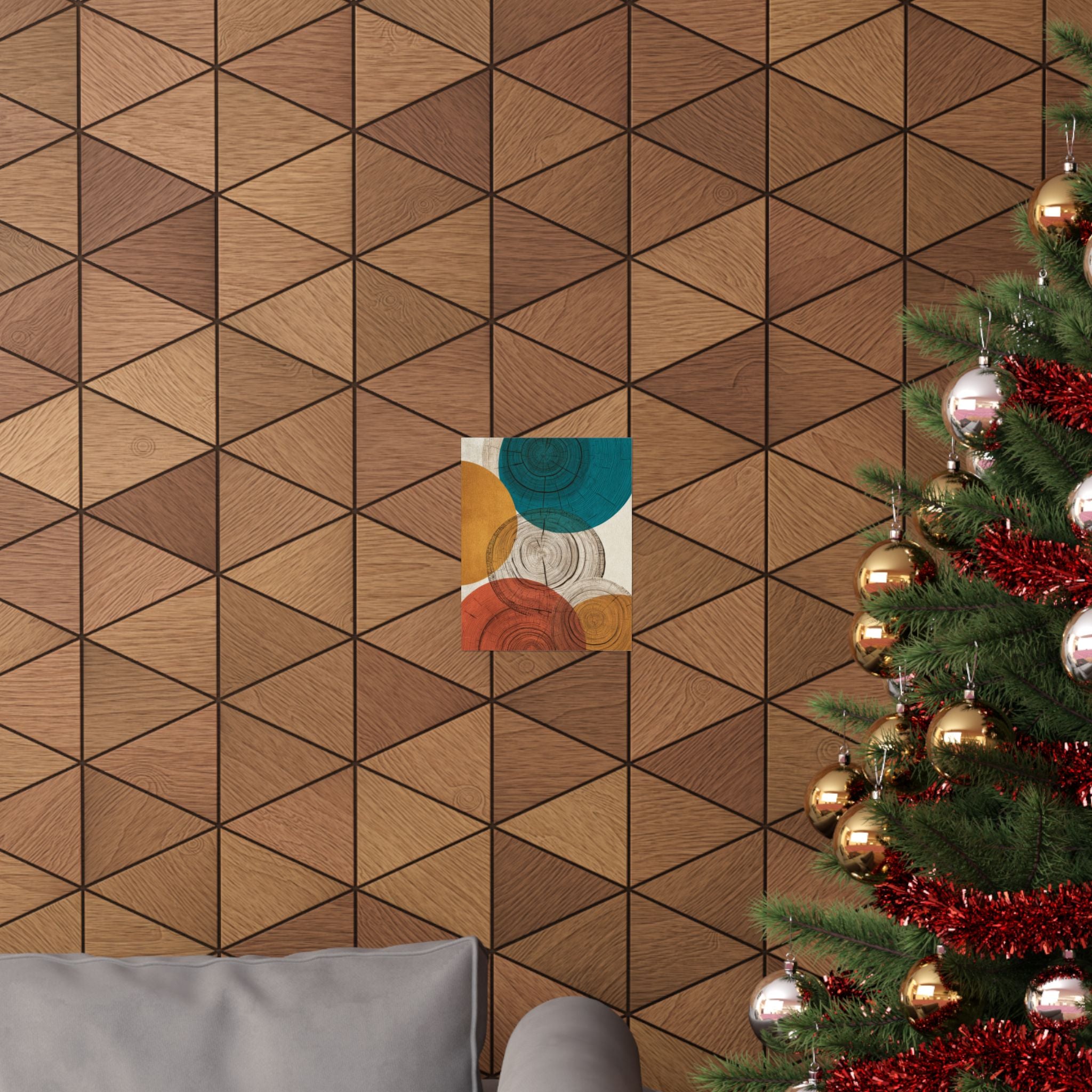 Abstract Tree Ring Art Print | Mid Century Modern Wood Grain Poster | Geometric Growth Rings Wall Art | Japandi Teal Mustard Retro Decor