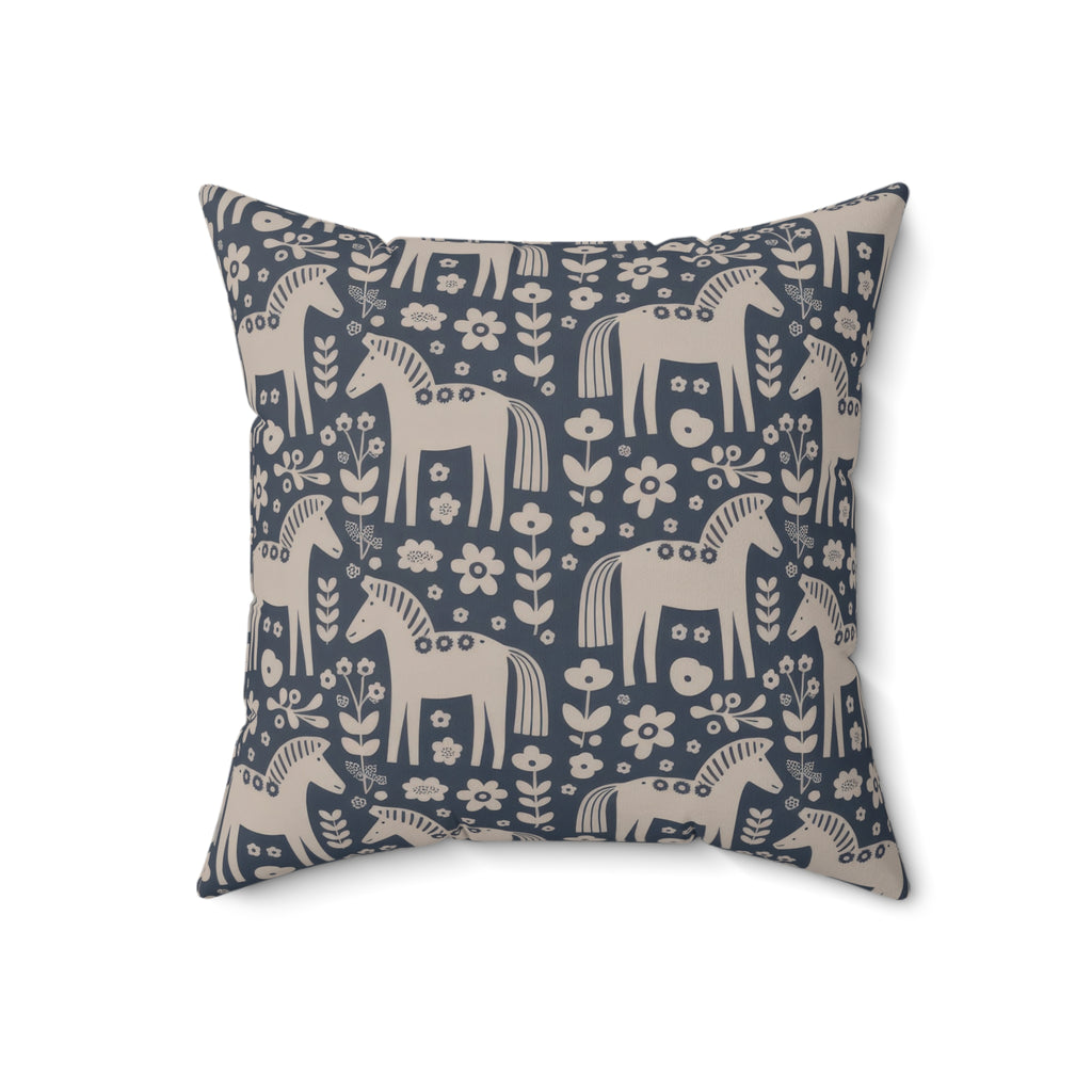 Scandinavian Folk Horses Throw Pillow | Square Pillow with insert
