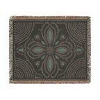 Boho Floral Medallion Woven Blanket | Southwestern Tile Pattern, Fringe Throw