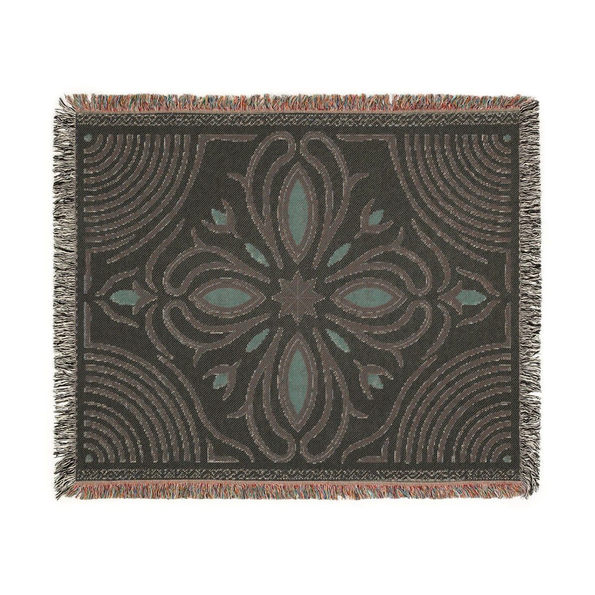 Boho Floral Medallion Woven Blanket | Southwestern Tile Pattern, Fringe Throw