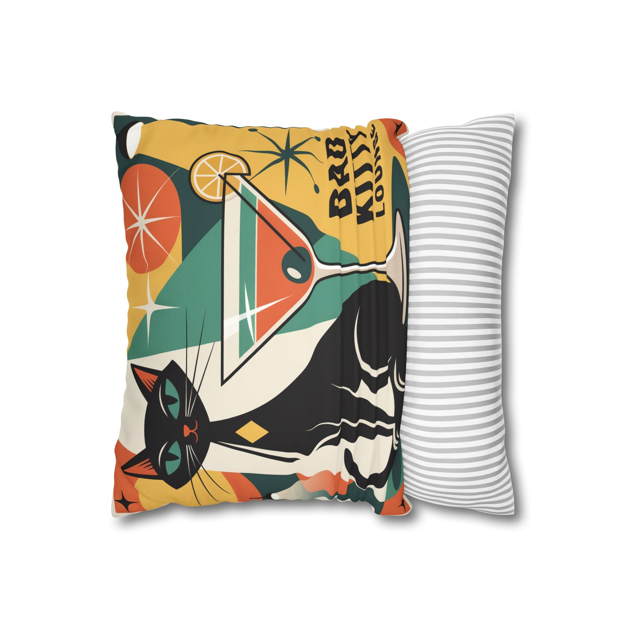 Bad Kitty Mid Century Modern Faux Suede Square Pillowcase | Retro Cat Accent