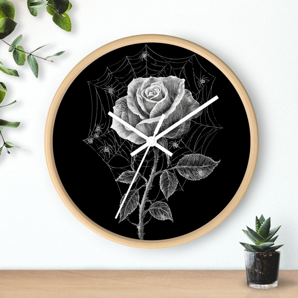 Gothic Rose Spiderweb Wall Clock | Victorian Dark Academia Decor