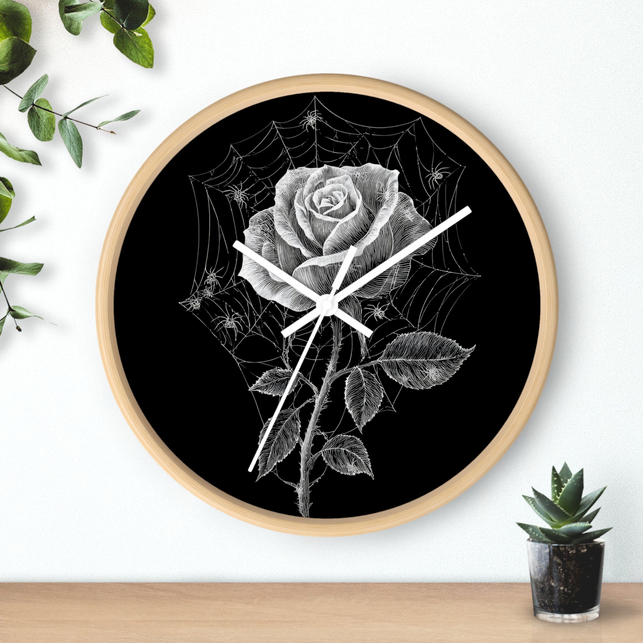 Gothic Rose Spiderweb Wall Clock | Victorian Dark Academia Decor