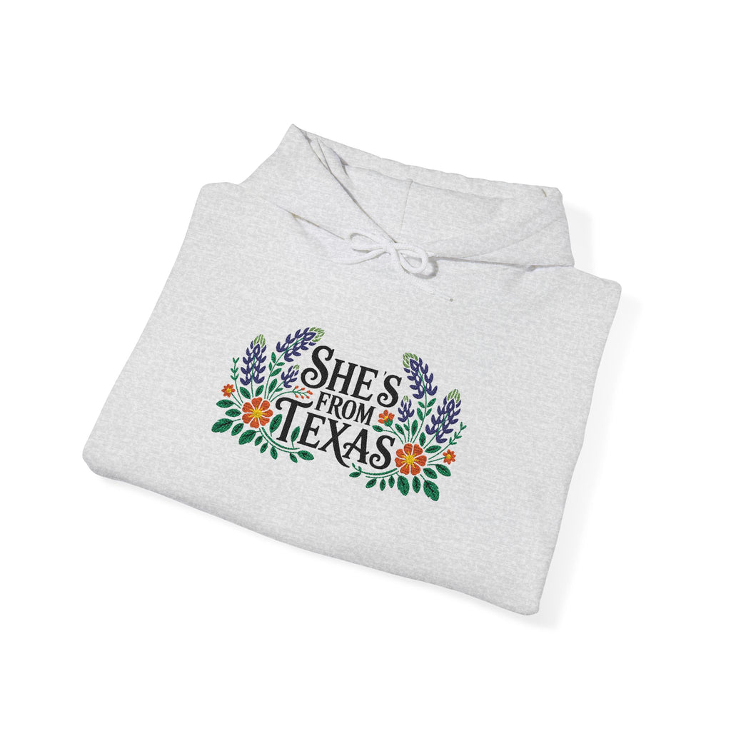 Personalized She’s From Texas Embroidered Hoodie | Bluebonnets