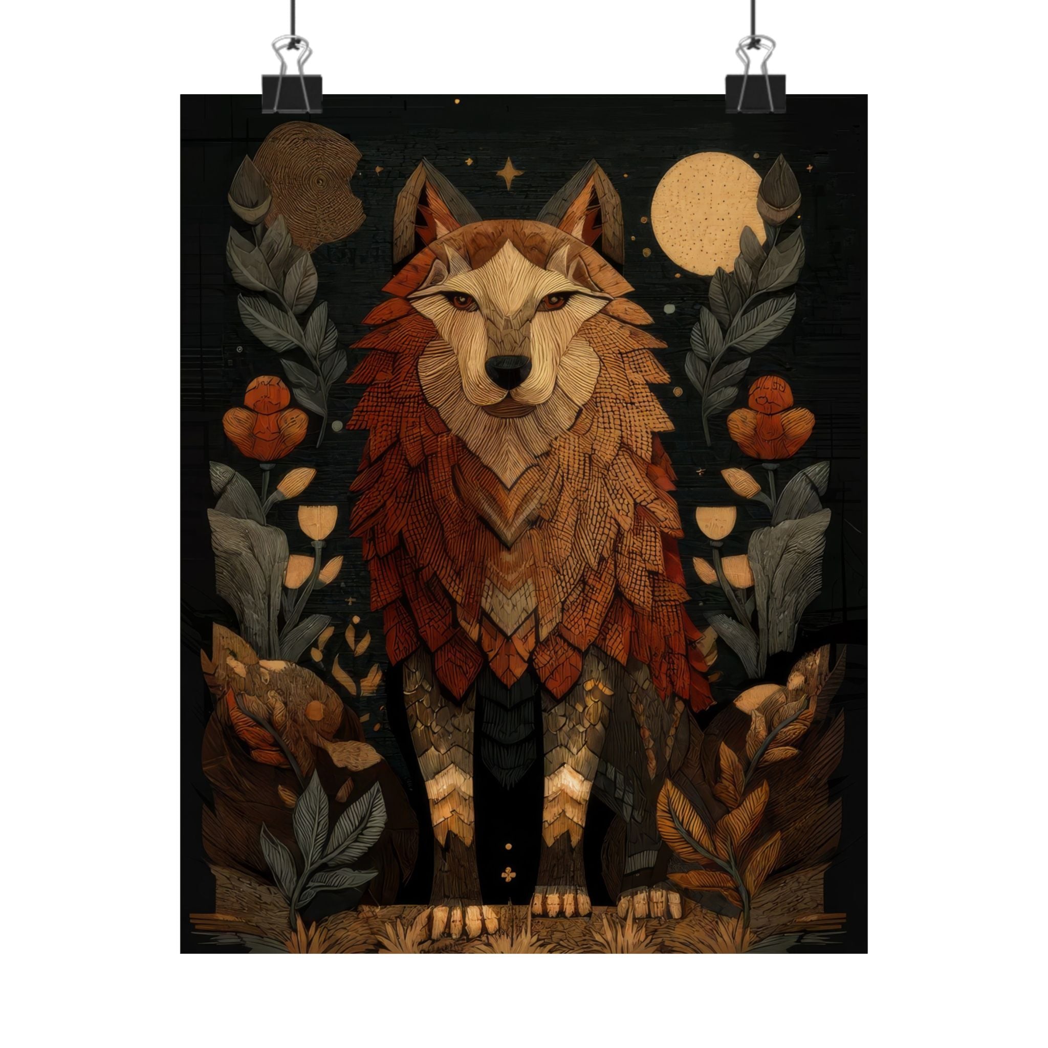 Ancestral Wolf Tapestry Print | Folk Woodland Wall Art