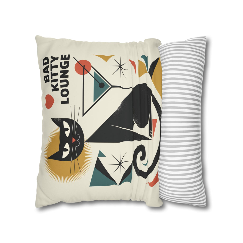 Bad Kitty Mid Century Modern | Art Deco Faux Suede Square Pillowcase | Retro Cat Accent